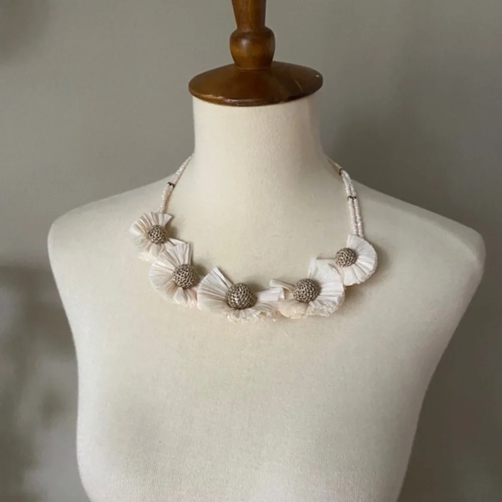 Anthropologie Rush  Raffia Bibb Necklace
